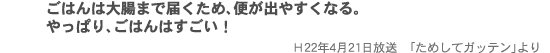 ごはんは大腸まで届くため、便が出やすくなる。やっぱり、ごはんはすごい！